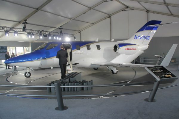 One of five FAA-conforming HondaJets on display at NBAA 2013.
