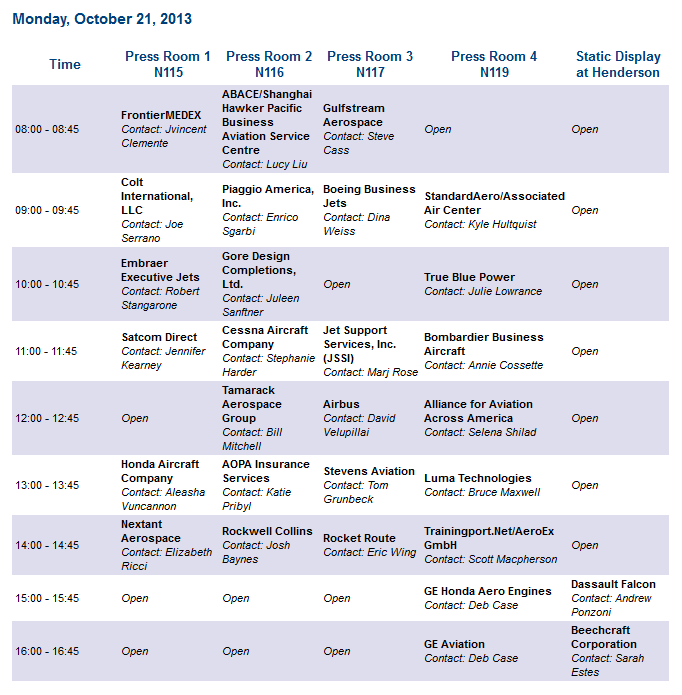 NBAA Press schedule
