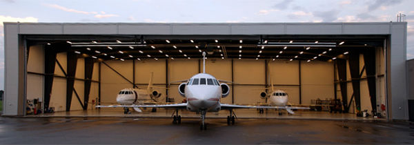 Air Alsie hangar with Falcon jets