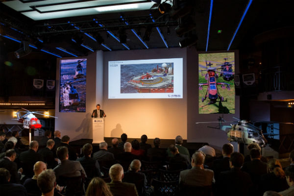 Guillaume Faury, president of Airbus Helicopters addressing the press during the 2014 briefing