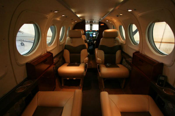 Chartright's Beechcraft King Air B100 showing interior layout