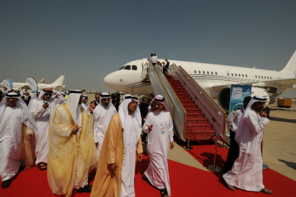 VIP tour of the Acropolis Aviation Airbus ACJ319 at the Abu Dhabi Air Expo 2014