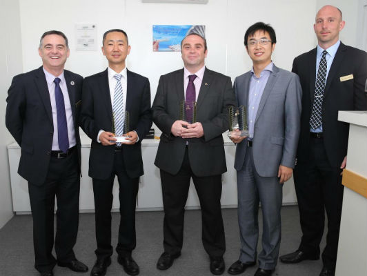 Photo (left to right) Mark Winzar – JSSI VP Technical Operations; Zhang Peng – Deer Jet; Scott Corbett – Shanghai Hawker Pacific; Yang CeYu – ICBC and Kevin Thomas – JSSI SVP Strategic Planning and Business Development 