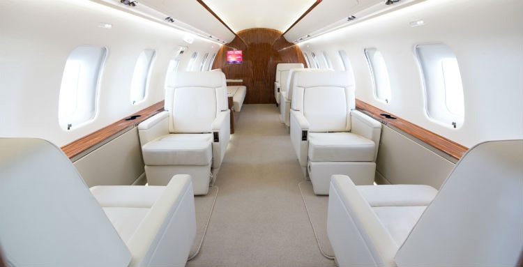 passenger cabin of Meridian Air Charter Challenger 605